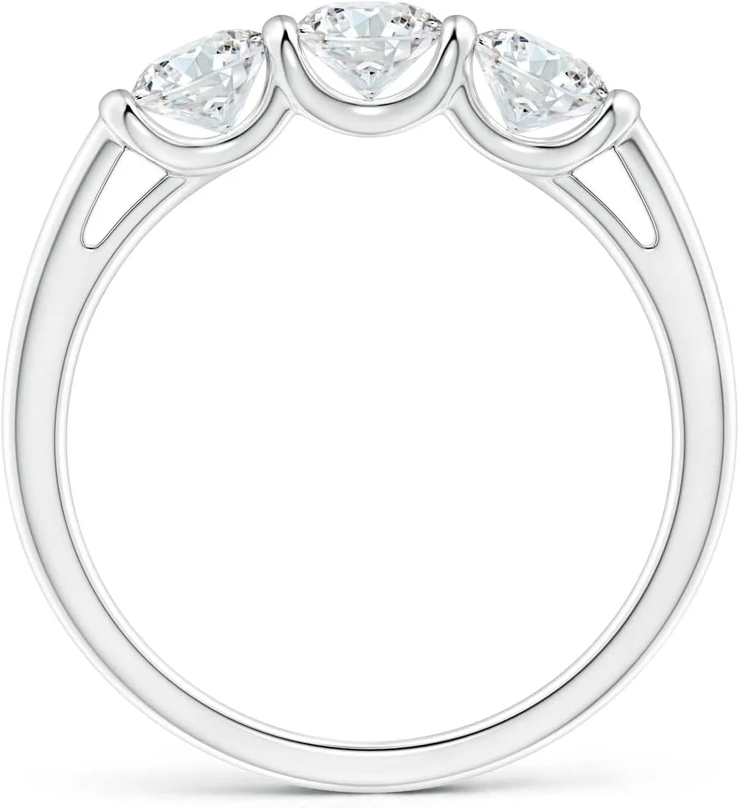 Angara Lab Grown Classic Bar-Set Diamond Three Stone Ring in Silver / 14K Solid Gold/Platinum | April Birthstone, Birthday, Engagement, Anniversary, Wedding Jewelry Gift for Women