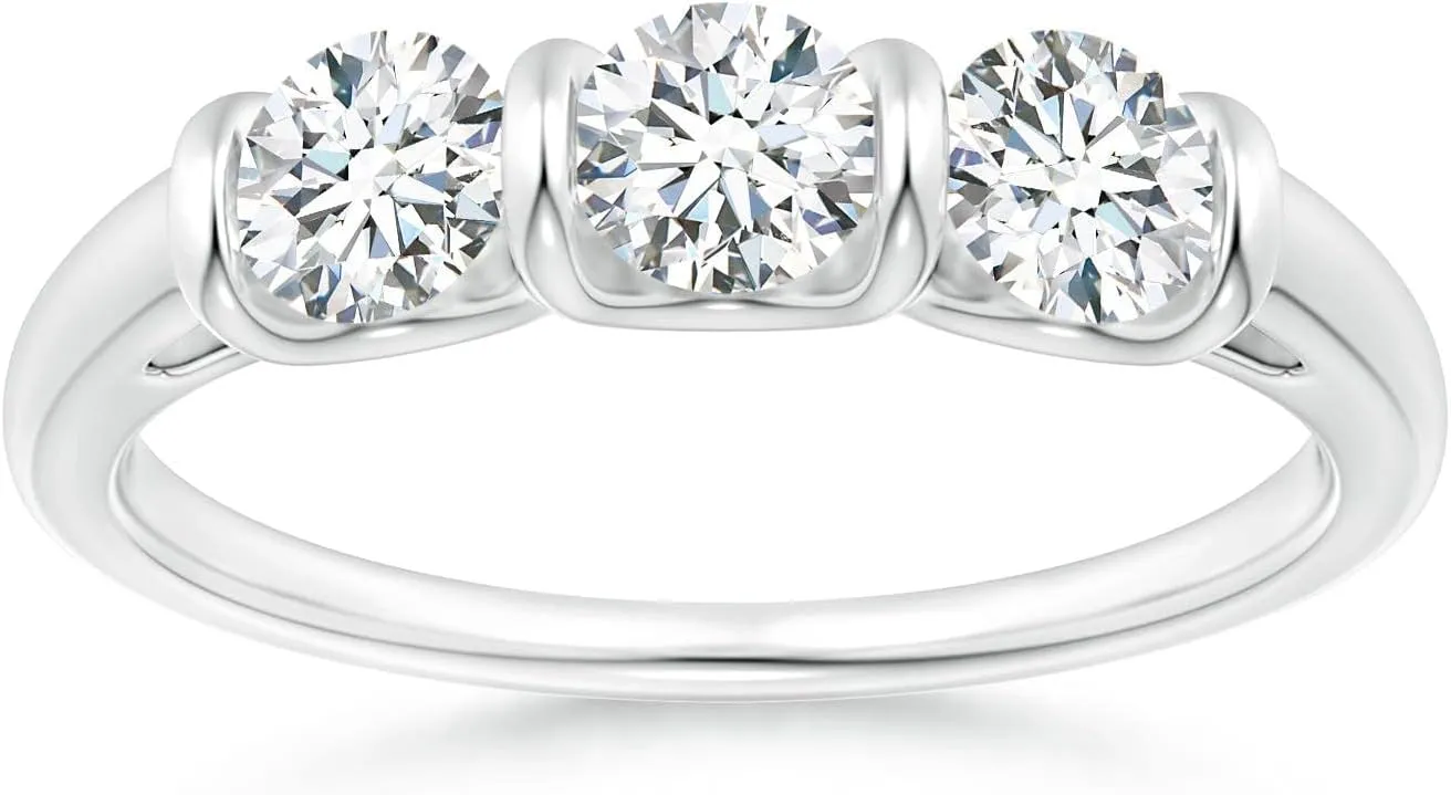 Angara Lab Grown Classic Bar-Set Diamond Three Stone Ring in Silver / 14K Solid Gold/Platinum | April Birthstone, Birthday, Engagement, Anniversary, Wedding Jewelry Gift for Women