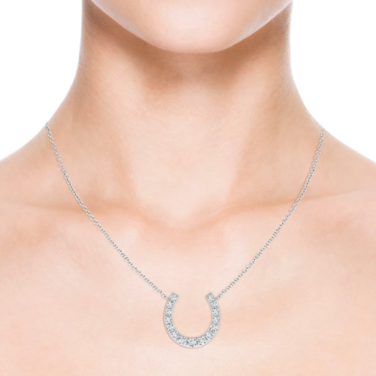 Angara Lab Grown Classic Diamond Horseshoe Necklace in 14K Solid Gold/Platinum | April Birthstone, Birthday, Engagement, Anniversary, Wedding Jewelry Gift for Women