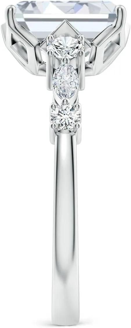 Angara Lab Grown Classic Emerald-Cut Diamond Side Stone Engagement Ring in 14K Solid Gold/Platinum | April Birthstone, Birthday, Anniversary, Wedding Jewelry Gift for Women