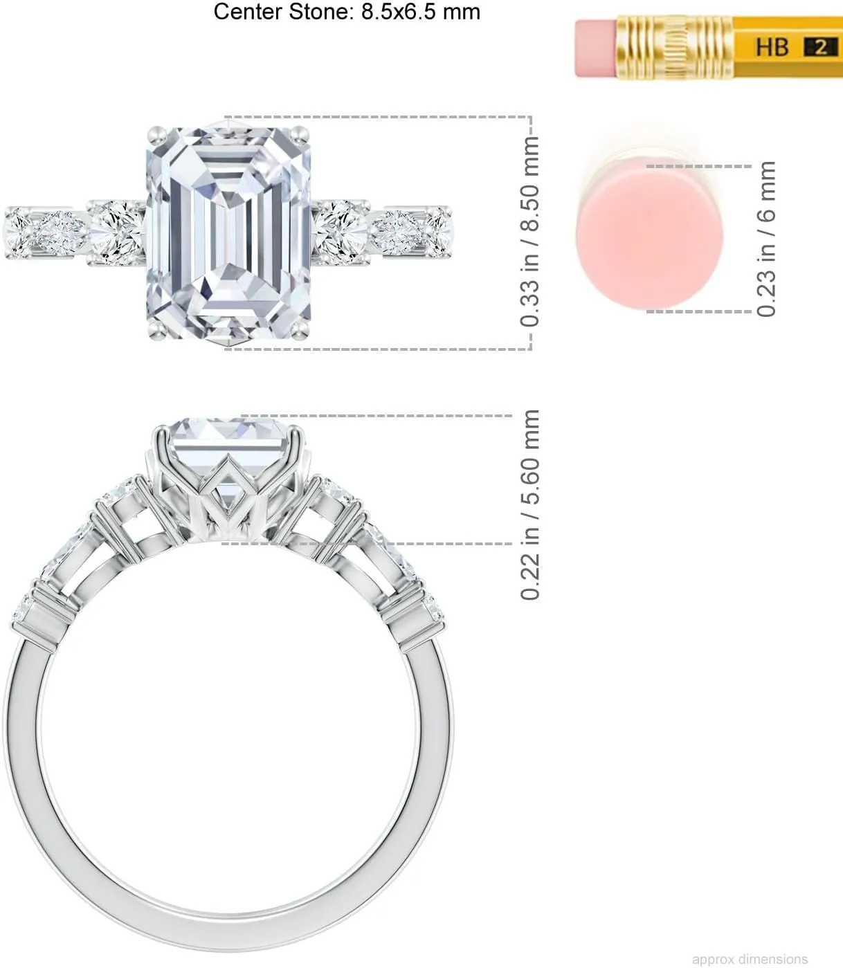 Angara Lab Grown Classic Emerald-Cut Diamond Side Stone Engagement Ring in 14K Solid Gold/Platinum | April Birthstone, Birthday, Anniversary, Wedding Jewelry Gift for Women