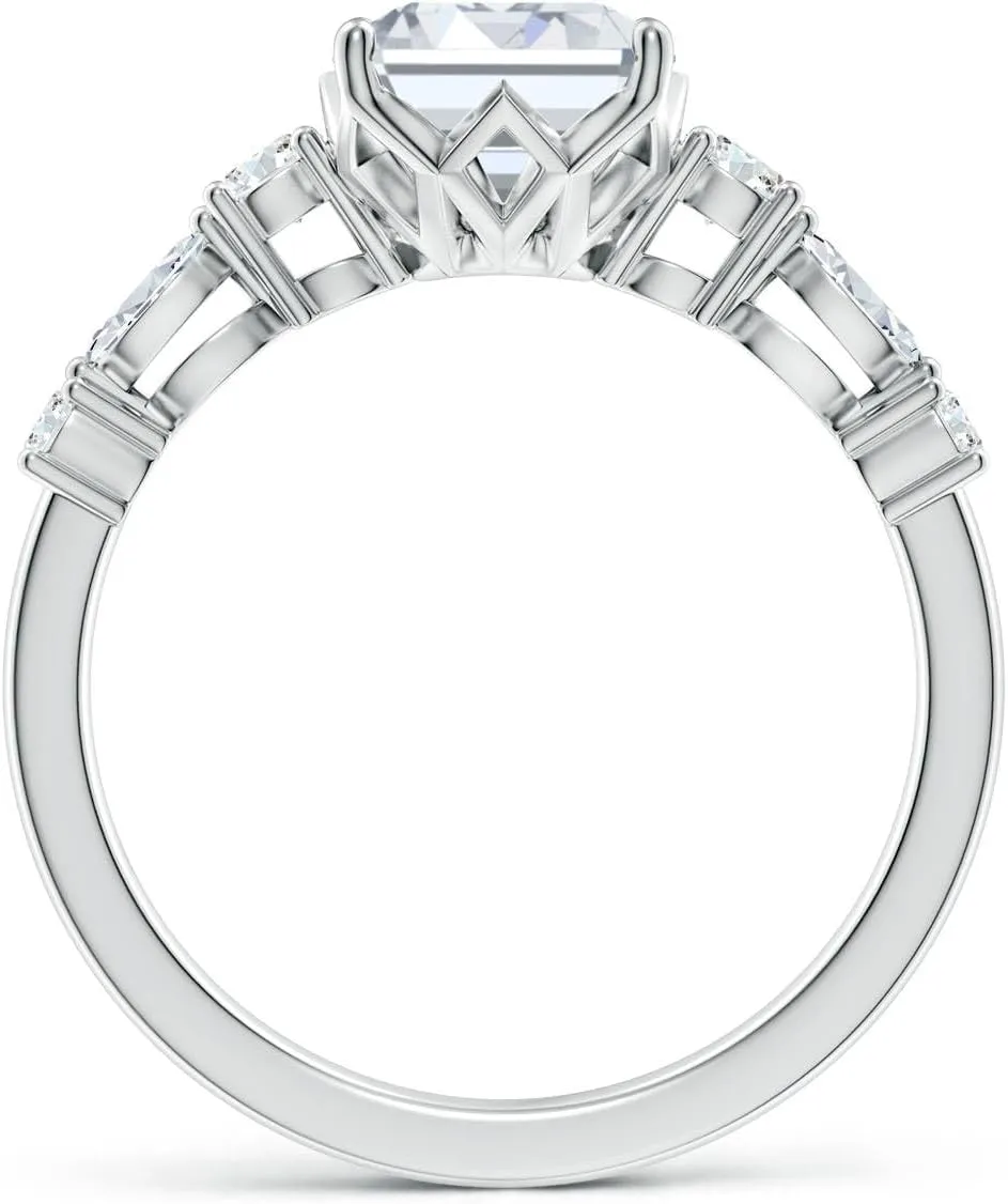 Angara Lab Grown Classic Emerald-Cut Diamond Side Stone Engagement Ring in 14K Solid Gold/Platinum | April Birthstone, Birthday, Anniversary, Wedding Jewelry Gift for Women