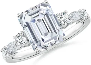 Angara Lab Grown Classic Emerald-Cut Diamond Side Stone Engagement Ring in 14K Solid Gold/Platinum | April Birthstone, Birthday, Anniversary, Wedding Jewelry Gift for Women