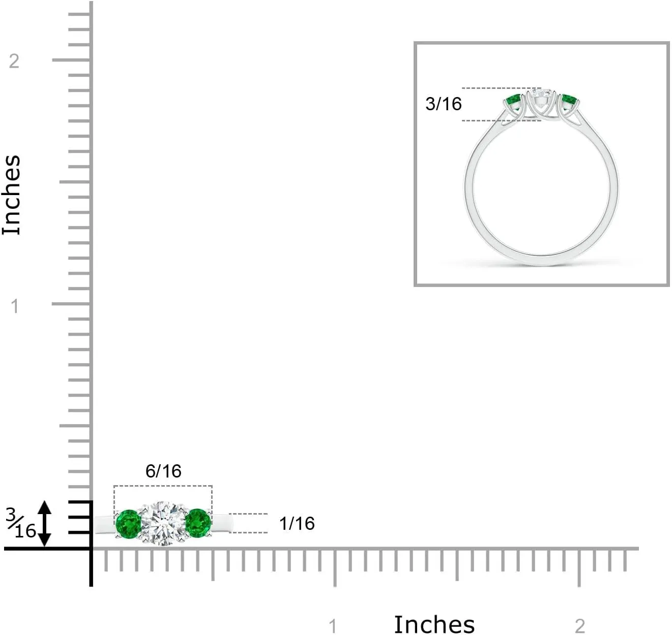 Angara Lab Grown Classic Round Diamond and Emerald Three Stone Ring in 14K Solid Gold/Platinum | April Birthstone, Birthday, Engagement, Anniversary, Wedding Jewelry Gift for Women