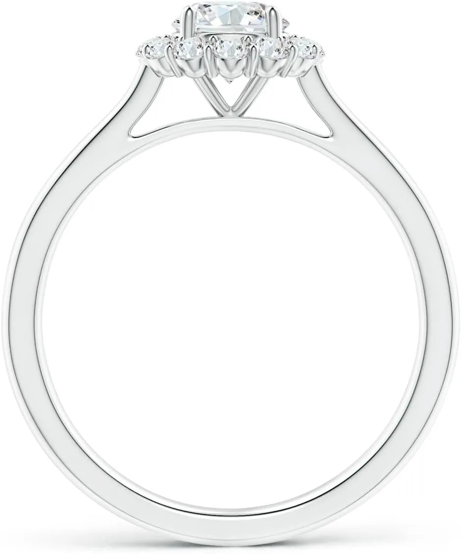 Angara Lab Grown Classic Round Diamond Scalloped Halo Ring in Silver / 14K Solid Gold/Platinum | April Birthstone, Birthday, Engagement, Anniversary, Wedding Jewelry Gift for Women