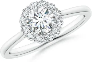 Angara Lab Grown Classic Round Diamond Scalloped Halo Ring in Silver / 14K Solid Gold/Platinum | April Birthstone, Birthday, Engagement, Anniversary, Wedding Jewelry Gift for Women
