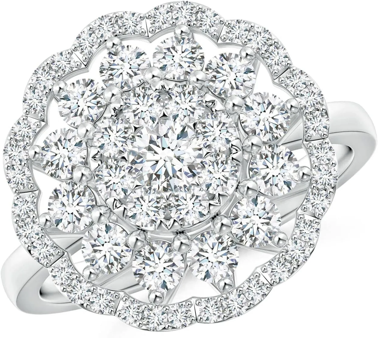 Angara Lab Grown Composite Diamond Cocktail Ring with Scalloped Halo in Silver / 14K Solid Gold/Platinum | April Birthstone, Birthday, Engagement, Anniversary, Wedding Jewelry Gift for Women