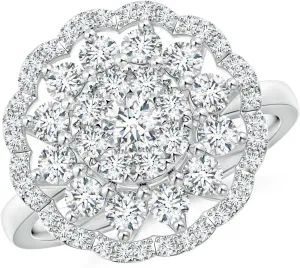 Angara Lab Grown Composite Diamond Cocktail Ring with Scalloped Halo in Silver / 14K Solid Gold/Platinum | April Birthstone, Birthday, Engagement, Anniversary, Wedding Jewelry Gift for Women