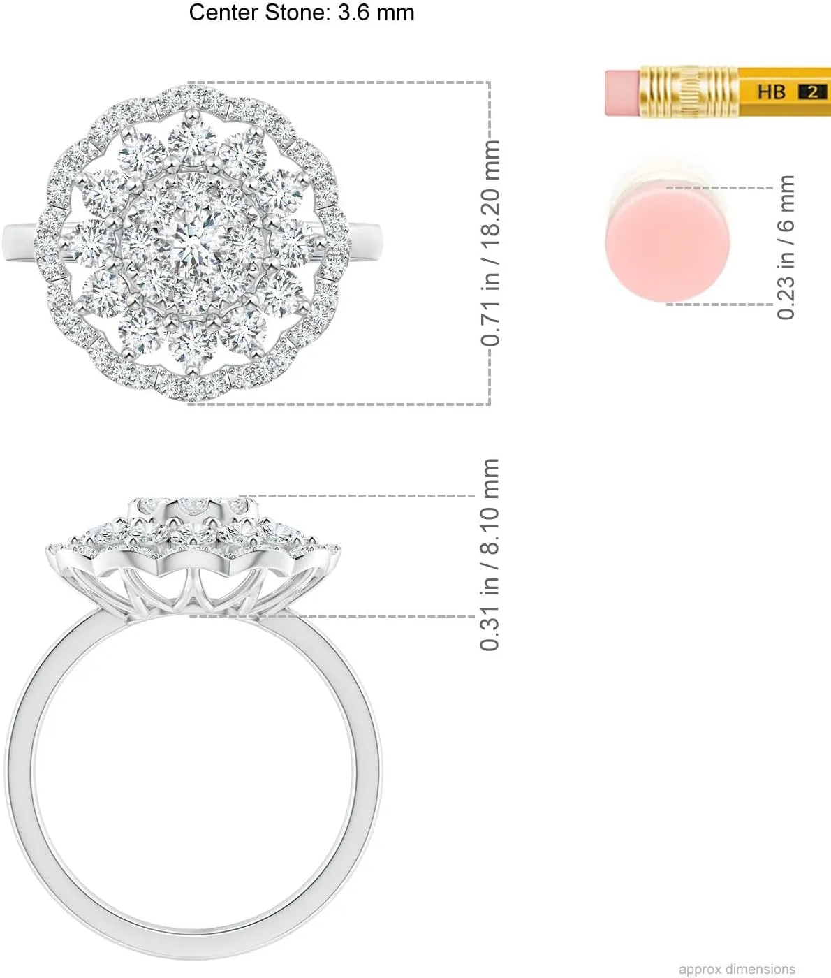 Angara Lab Grown Composite Diamond Cocktail Ring with Scalloped Halo in Silver / 14K Solid Gold/Platinum | April Birthstone, Birthday, Engagement, Anniversary, Wedding Jewelry Gift for Women