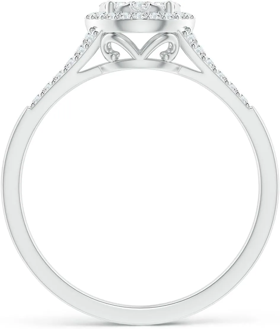 Angara Lab Grown Composite Diamond Halo Split Shank Engagement Ring in Silver / 14K Solid Gold/Platinum | April Birthstone, Birthday, Anniversary, Wedding Jewelry Gift for Women