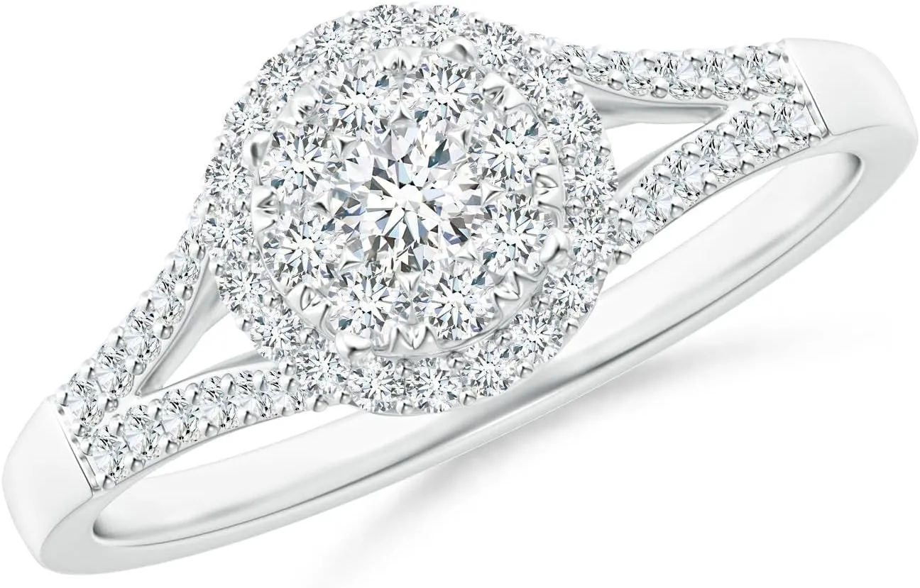 Angara Lab Grown Composite Diamond Halo Split Shank Engagement Ring in Silver / 14K Solid Gold/Platinum | April Birthstone, Birthday, Anniversary, Wedding Jewelry Gift for Women