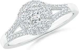 Angara Lab Grown Composite Diamond Halo Split Shank Engagement Ring in Silver / 14K Solid Gold/Platinum | April Birthstone, Birthday, Anniversary, Wedding Jewelry Gift for Women