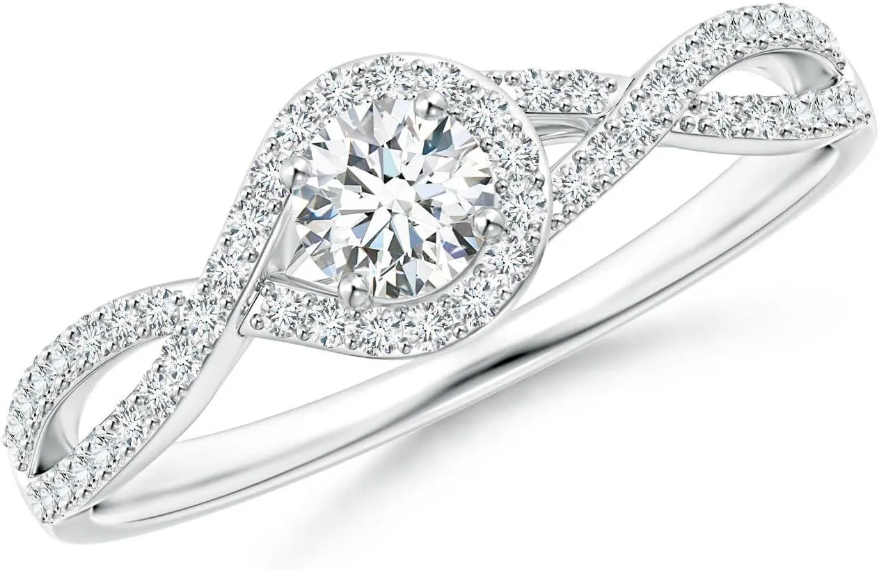 Angara Lab Grown Criss Cross Infinity Halo Diamond Ring in Silver / 14K Solid Gold/Platinum | April Birthstone, Birthday, Engagement, Anniversary, Wedding Jewelry Gift for Women