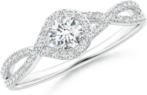 Angara Lab Grown Criss Cross Infinity Halo Diamond Ring in Silver / 14K Solid Gold/Platinum | April Birthstone, Birthday, Engagement, Anniversary, Wedding Jewelry Gift for Women