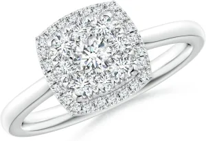 Angara Lab Grown Cushion Composite Diamond Halo Ring in 14K Solid Gold/Platinum | April Birthstone, Birthday, Engagement, Anniversary, Wedding Jewelry Gift for Women