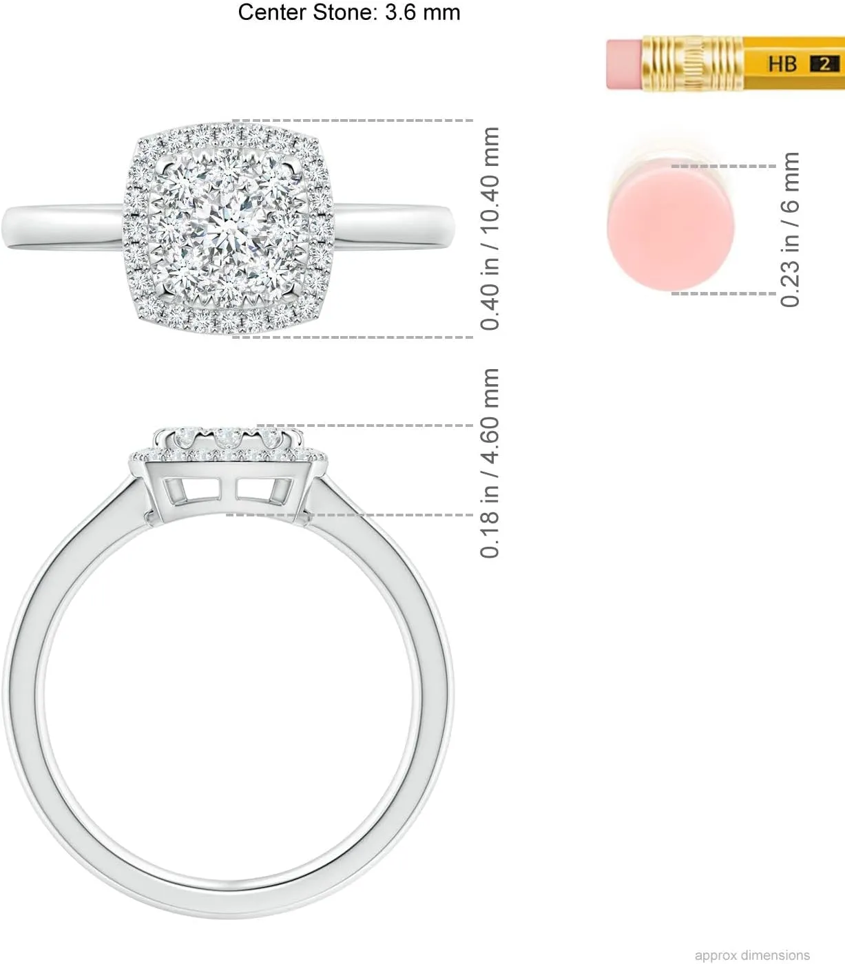 Angara Lab Grown Cushion Composite Diamond Halo Ring in 14K Solid Gold/Platinum | April Birthstone, Birthday, Engagement, Anniversary, Wedding Jewelry Gift for Women