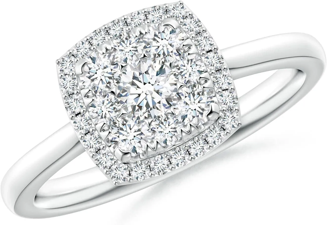 Angara Lab Grown Cushion Composite Diamond Halo Ring in 14K Solid Gold/Platinum | April Birthstone, Birthday, Engagement, Anniversary, Wedding Jewelry Gift for Women