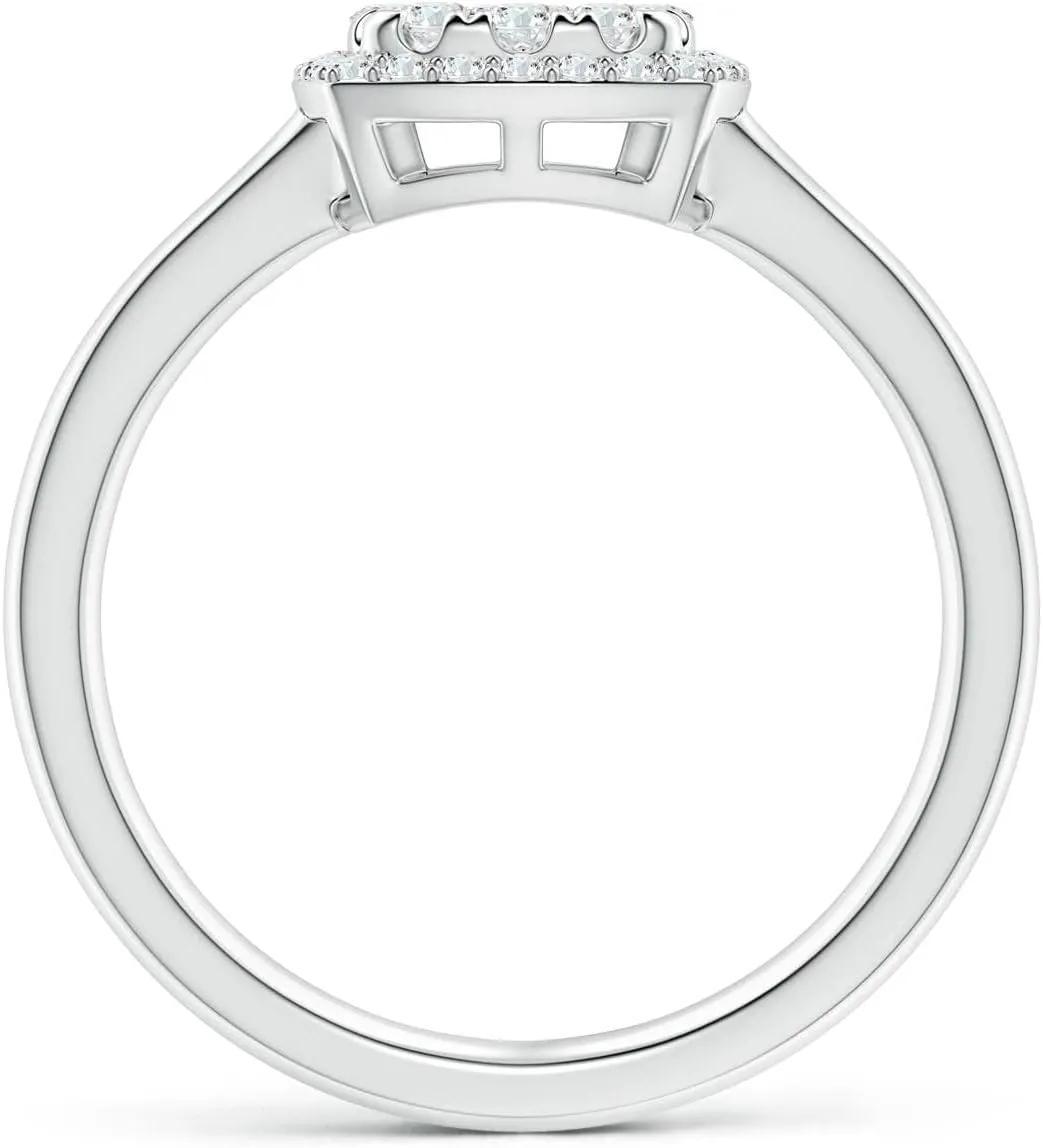 Angara Lab Grown Cushion Composite Diamond Halo Ring in 14K Solid Gold/Platinum | April Birthstone, Birthday, Engagement, Anniversary, Wedding Jewelry Gift for Women