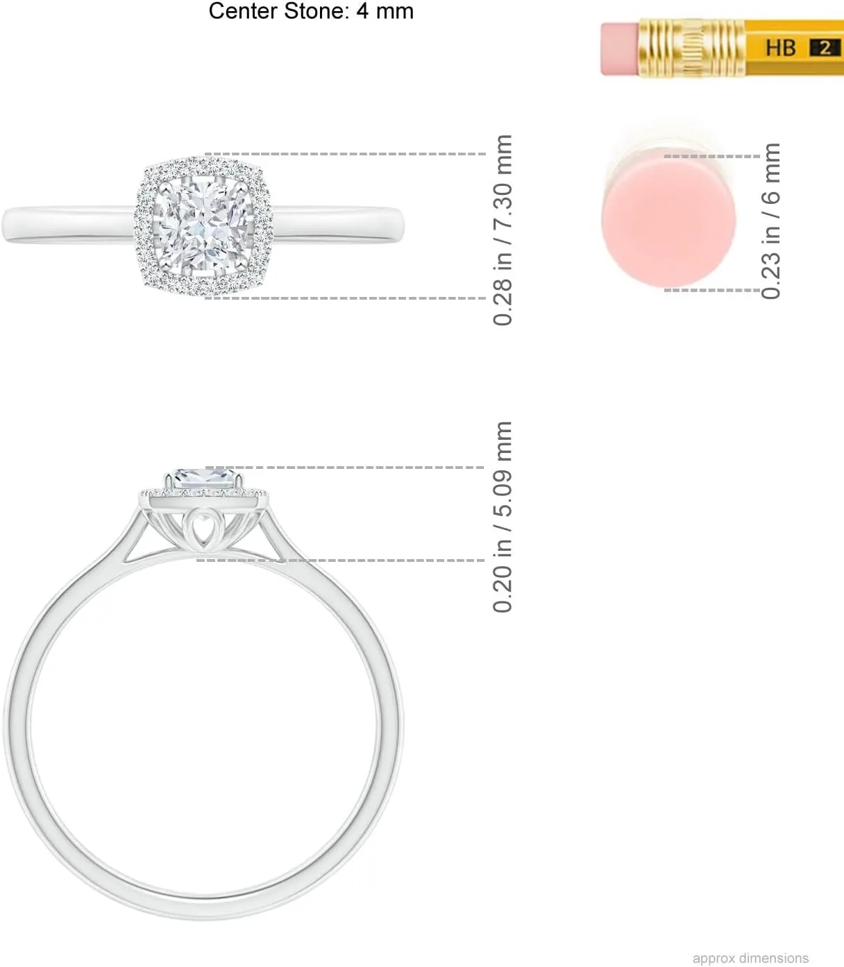 Angara Lab Grown Cushion Diamond Halo Engagement Ring in Silver / 14K Solid Gold/Platinum | April Birthstone, Birthday, Anniversary, Wedding Jewelry Gift for Women