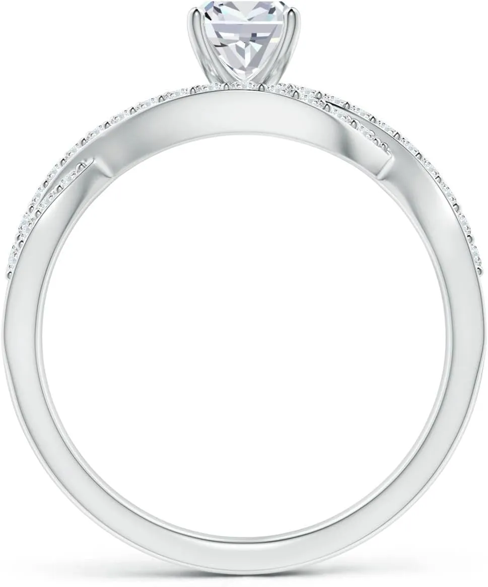 Angara Lab Grown Cushion Diamond Infinity Twist Shank Engagement Ring in 14K Solid Gold/Platinum | April Birthstone, Birthday, Anniversary, Wedding Jewelry Gift for Women