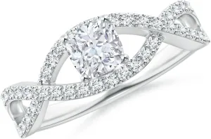 Angara Lab Grown Cushion Diamond Infinity Twist Shank Engagement Ring in 14K Solid Gold/Platinum | April Birthstone, Birthday, Anniversary, Wedding Jewelry Gift for Women