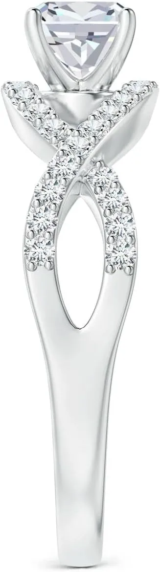 Angara Lab Grown Cushion Diamond Infinity Twist Shank Engagement Ring in 14K Solid Gold/Platinum | April Birthstone, Birthday, Anniversary, Wedding Jewelry Gift for Women