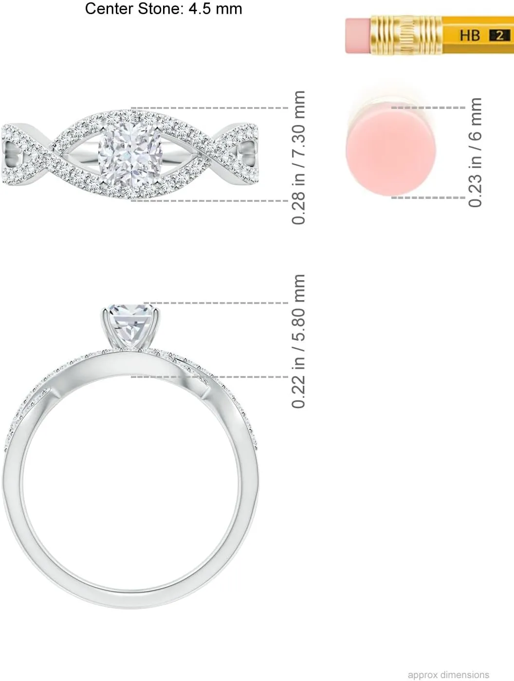 Angara Lab Grown Cushion Diamond Infinity Twist Shank Engagement Ring in 14K Solid Gold/Platinum | April Birthstone, Birthday, Anniversary, Wedding Jewelry Gift for Women