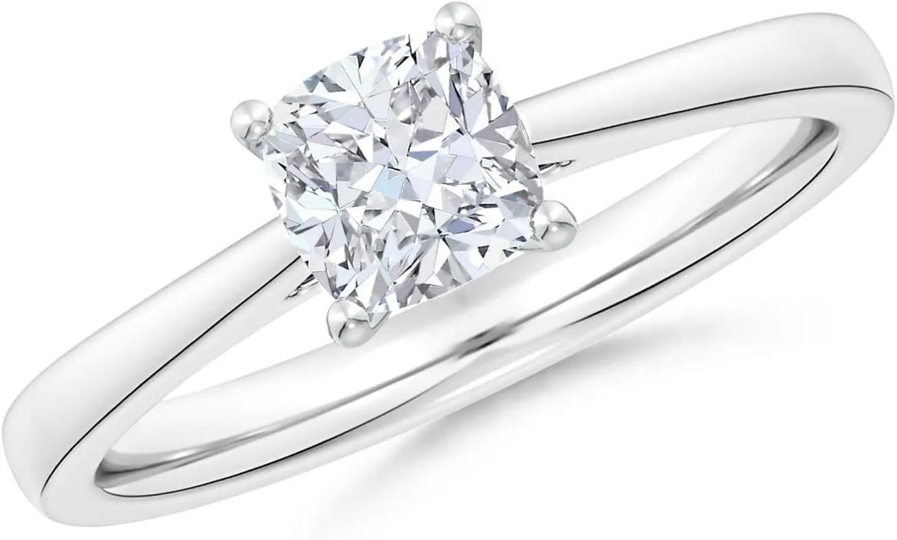 Angara Lab Grown Cushion Diamond Reverse Tapered Shank Cathedral Engagement Ring in Silver / 14K Solid Gold/Platinum | April Birthstone, Birthday, Anniversary, Wedding Jewelry Gift for Women