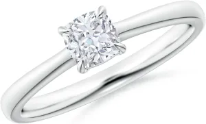 Angara Lab Grown Cushion Diamond Solitaire Engagement Ring in Silver / 14K Solid Gold/Platinum | April Birthstone, Birthday, Anniversary, Wedding Jewelry Gift for Women