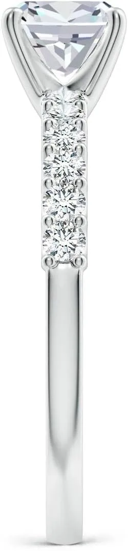 Angara Lab Grown Cushion Diamond Solitaire Engagement Ring with Diamond Accents in Silver / 14K Solid Gold/Platinum | April Birthstone, Birthday, Anniversary, Wedding Jewelry Gift for Women