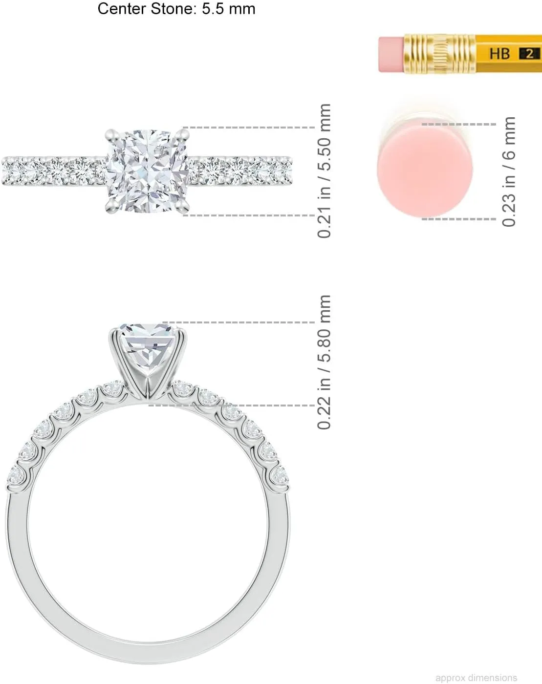 Angara Lab Grown Cushion Diamond Solitaire Engagement Ring with Diamond Accents in Silver / 14K Solid Gold/Platinum | April Birthstone, Birthday, Anniversary, Wedding Jewelry Gift for Women