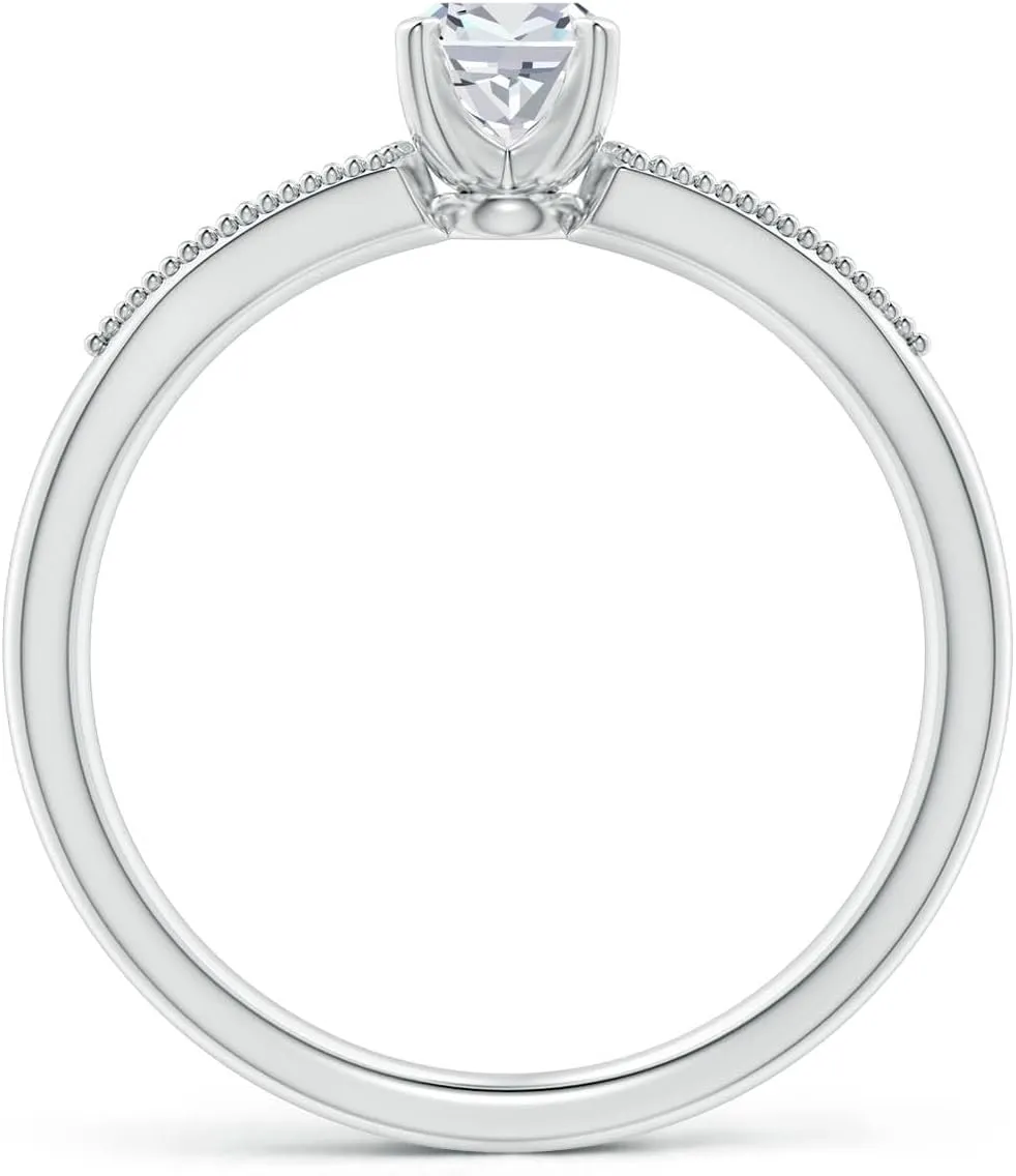Angara Lab Grown Cushion Diamond Tapered Shank Engagement Ring with Milgrain in Silver / 14K Solid Gold/Platinum | April Birthstone, Birthday, Anniversary, Wedding Jewelry Gift for Women