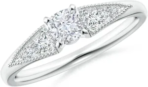 Angara Lab Grown Cushion Diamond Tapered Shank Engagement Ring with Milgrain in Silver / 14K Solid Gold/Platinum | April Birthstone, Birthday, Anniversary, Wedding Jewelry Gift for Women