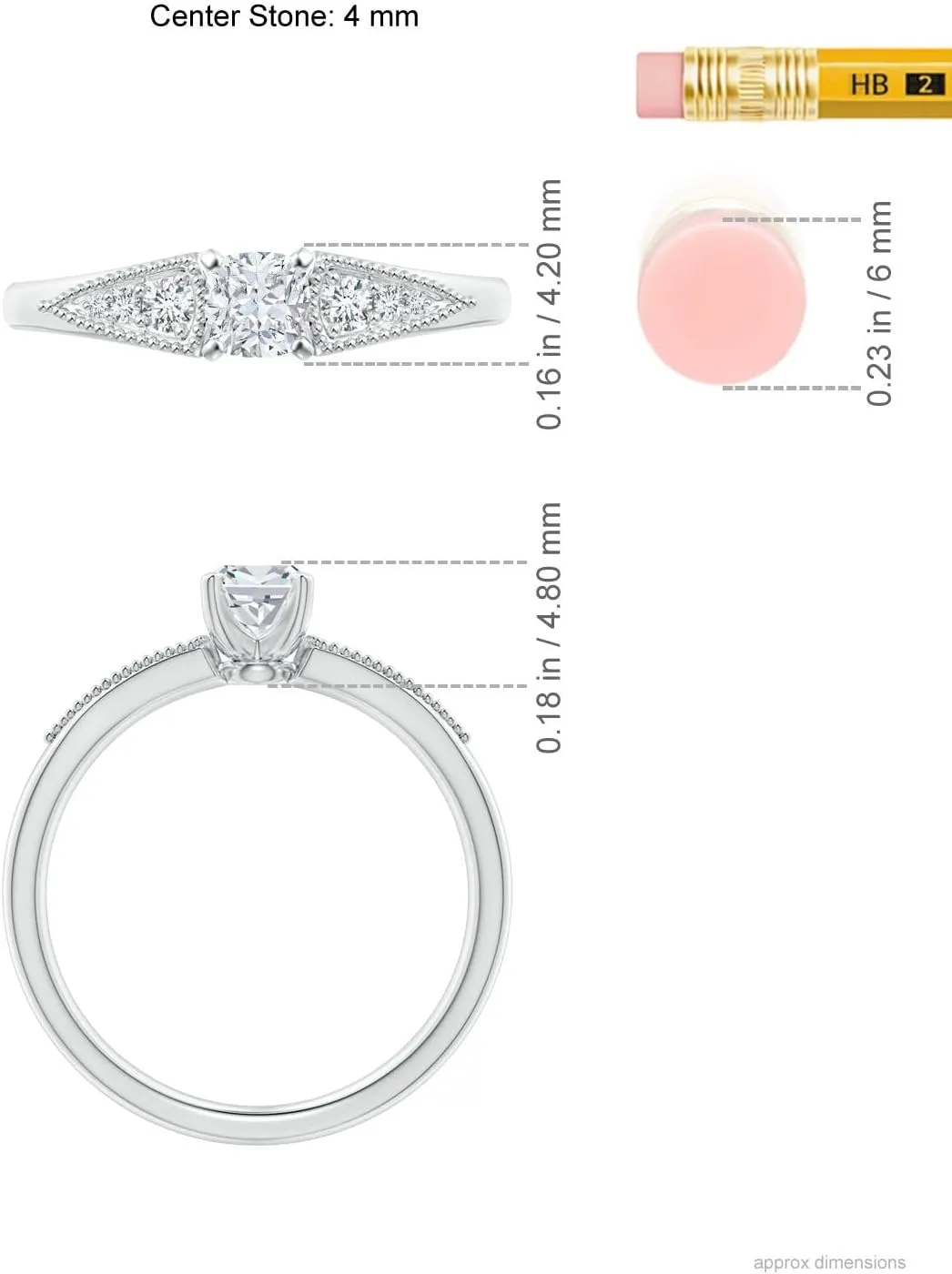 Angara Lab Grown Cushion Diamond Tapered Shank Engagement Ring with Milgrain in Silver / 14K Solid Gold/Platinum | April Birthstone, Birthday, Anniversary, Wedding Jewelry Gift for Women