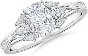 Angara Lab Grown Cushion Rectangular Diamond Engagement Ring with Pear Accents in 14K Solid Gold/Platinum | April Birthstone, Birthday, Anniversary, Wedding Jewelry Gift for Women