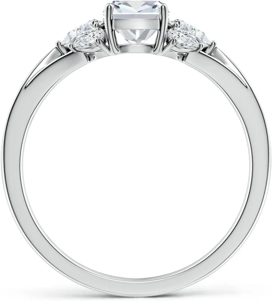 Angara Lab Grown Cushion Rectangular Diamond Engagement Ring with Pear Accents in 14K Solid Gold/Platinum | April Birthstone, Birthday, Anniversary, Wedding Jewelry Gift for Women