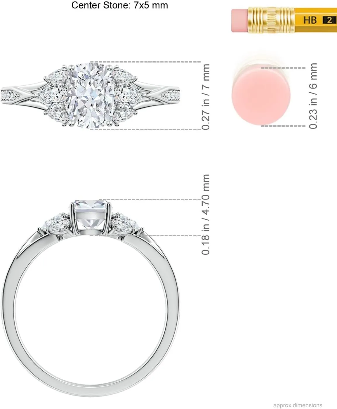 Angara Lab Grown Cushion Rectangular Diamond Engagement Ring with Pear Accents in 14K Solid Gold/Platinum | April Birthstone, Birthday, Anniversary, Wedding Jewelry Gift for Women