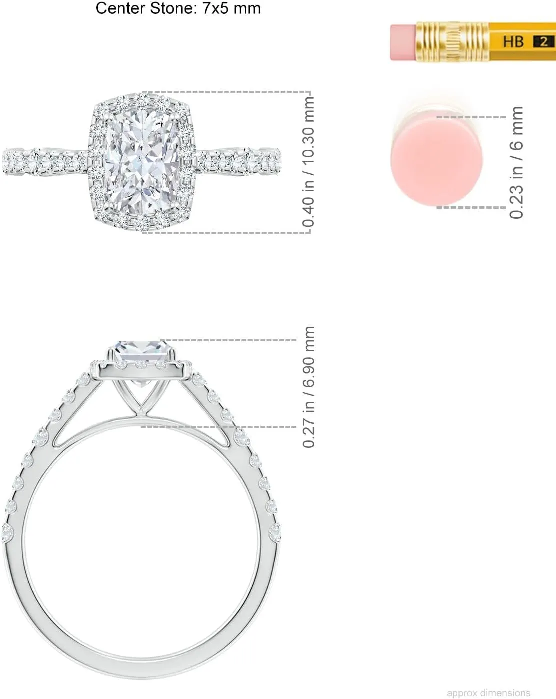 Angara Lab Grown Cushion Rectangular Diamond Station Halo Engagement Ring in Silver / 14K Solid Gold/Platinum | April Birthstone, Birthday, Anniversary, Wedding Jewelry Gift for Women