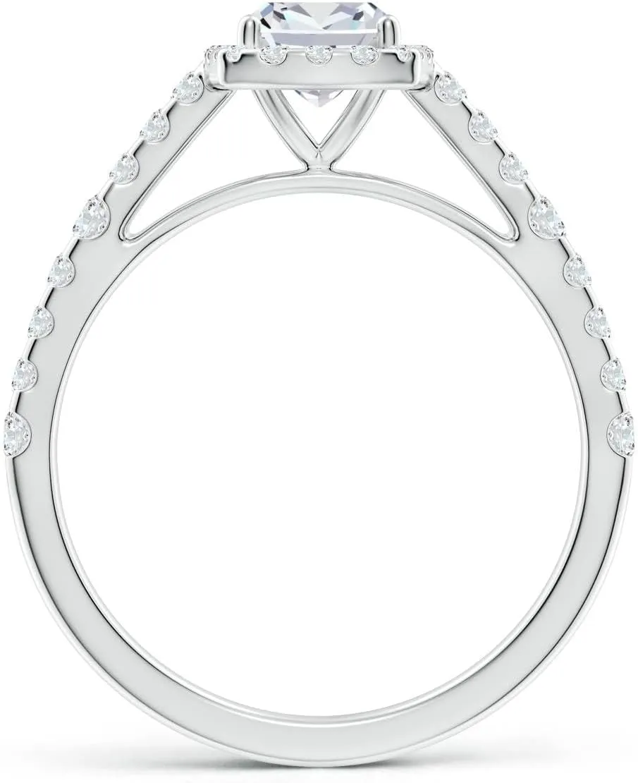 Angara Lab Grown Cushion Rectangular Diamond Station Halo Engagement Ring in Silver / 14K Solid Gold/Platinum | April Birthstone, Birthday, Anniversary, Wedding Jewelry Gift for Women