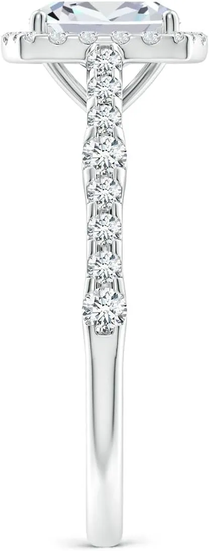 Angara Lab Grown Cushion Rectangular Diamond Station Halo Engagement Ring in Silver / 14K Solid Gold/Platinum | April Birthstone, Birthday, Anniversary, Wedding Jewelry Gift for Women