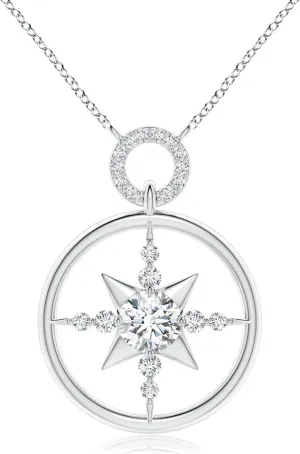 Angara Lab Grown Diamond Compass Pendant in 14K Solid Gold/Platinum | April Birthstone, Birthday, Engagement, Anniversary, Wedding Jewelry Gift for Women
