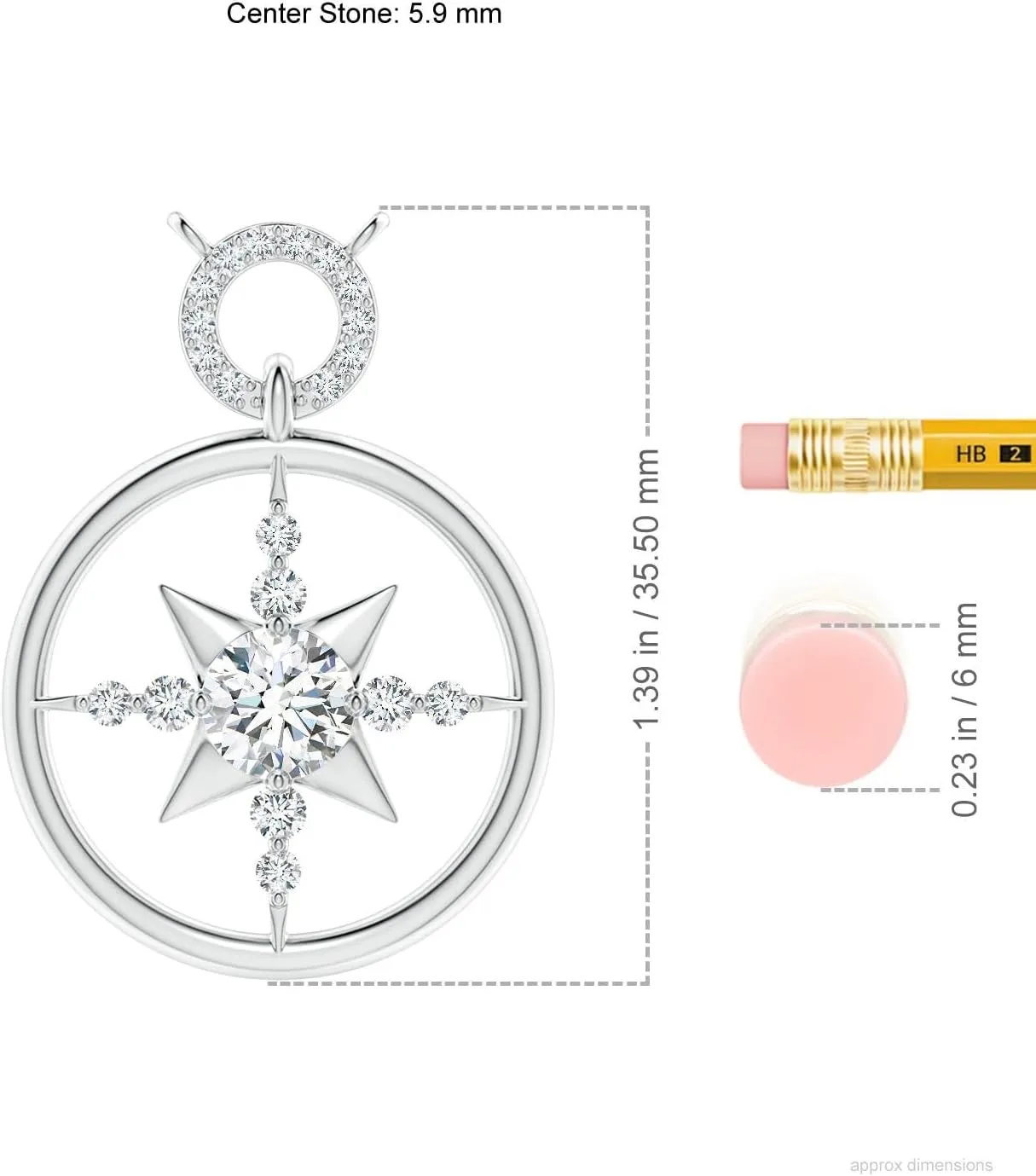 Angara Lab Grown Diamond Compass Pendant in 14K Solid Gold/Platinum | April Birthstone, Birthday, Engagement, Anniversary, Wedding Jewelry Gift for Women