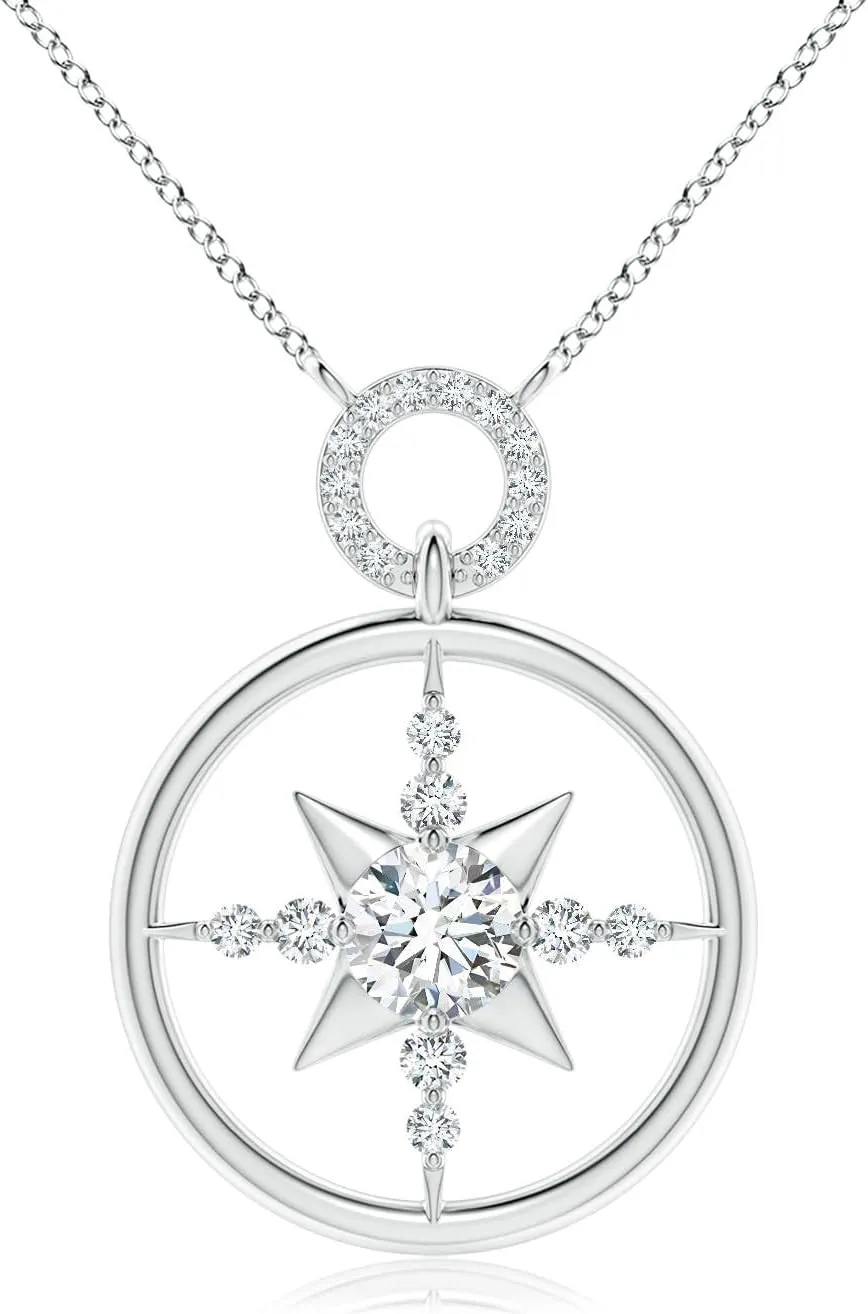 Angara Lab Grown Diamond Compass Pendant in 14K Solid Gold/Platinum | April Birthstone, Birthday, Engagement, Anniversary, Wedding Jewelry Gift for Women