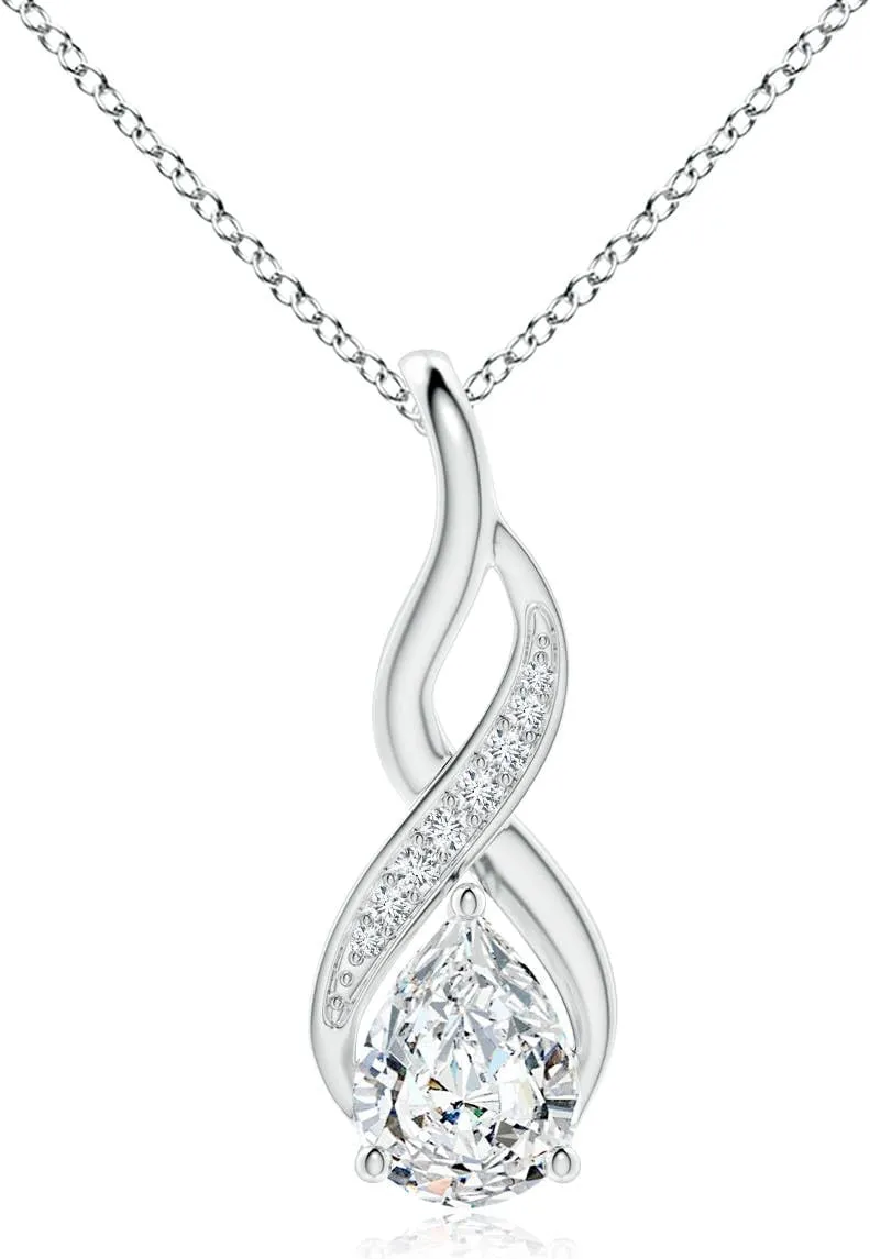 Angara Lab Grown Diamond Infinity Swirl Pendant with Accents in 14K Solid Gold/Platinum | April Birthstone, Birthday, Engagement, Anniversary, Wedding Jewelry Gift for Women