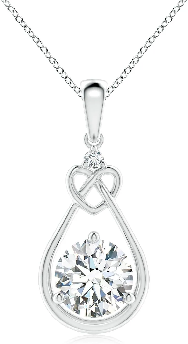 Angara Lab Grown Diamond Knotted Heart Pendant in Silver / 14K Solid Gold/Platinum | April Birthstone, Birthday, Engagement, Anniversary, Wedding Jewelry Gift for Women