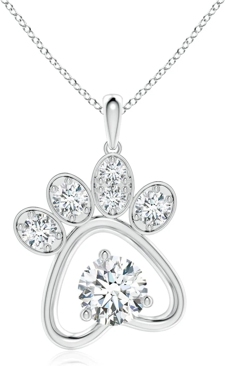 Angara Lab Grown Diamond Paw Print Pendant in 14K Solid Gold/Platinum | April Birthstone, Birthday, Engagement, Anniversary, Wedding Jewelry Gift for Women