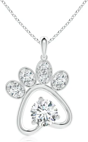 Angara Lab Grown Diamond Paw Print Pendant in 14K Solid Gold/Platinum | April Birthstone, Birthday, Engagement, Anniversary, Wedding Jewelry Gift for Women