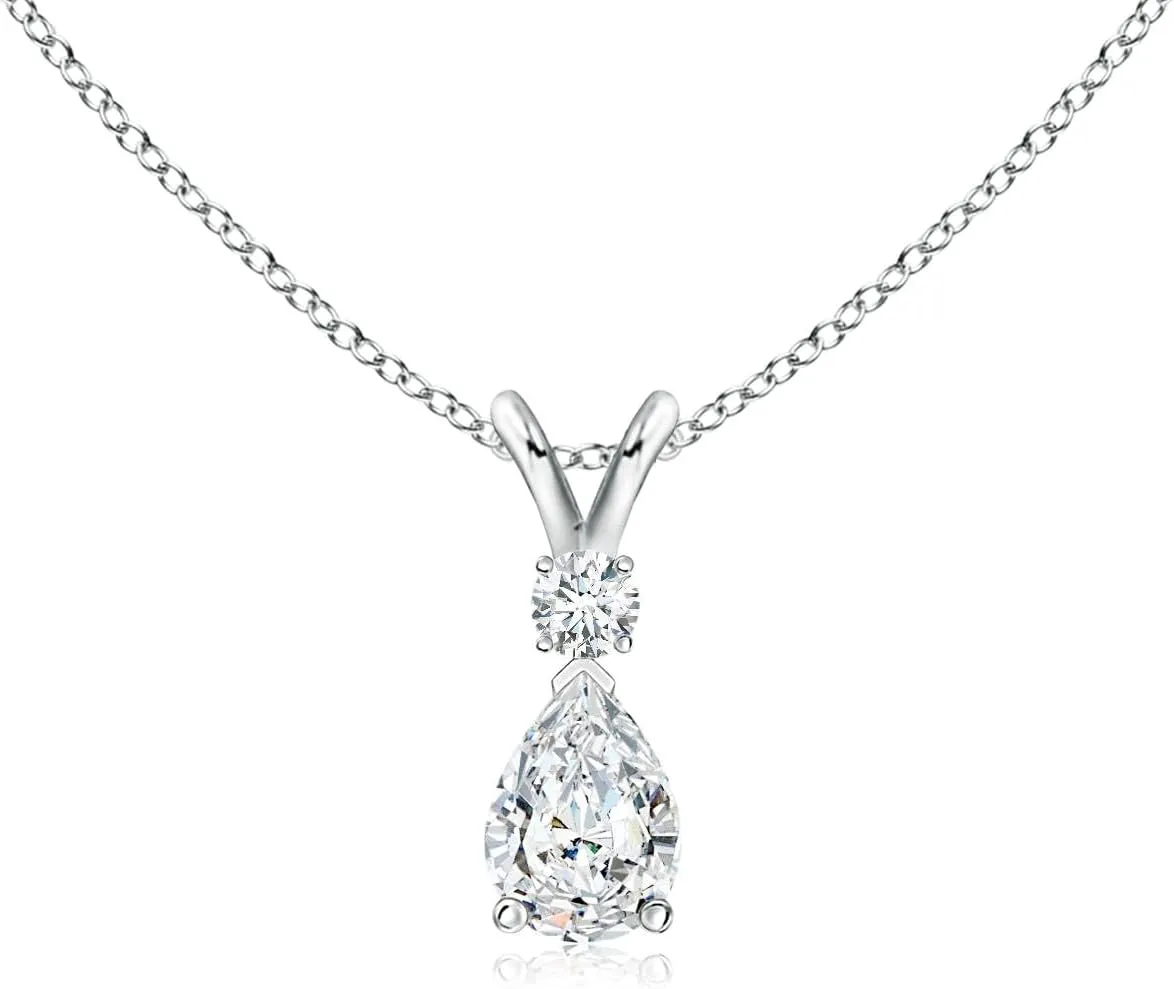 Angara Lab Grown Diamond Teardrop Pendant with Diamond Accent in Silver / 14K Solid Gold/Platinum | April Birthstone, Birthday, Engagement, Anniversary, Wedding Jewelry Gift for Women