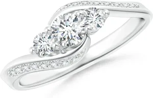 Angara Lab Grown Diamond Three Stone Bypass Ring in Silver / 14K Solid Gold/Platinum | April Birthstone, Birthday, Engagement, Anniversary, Wedding Jewelry Gift for Women