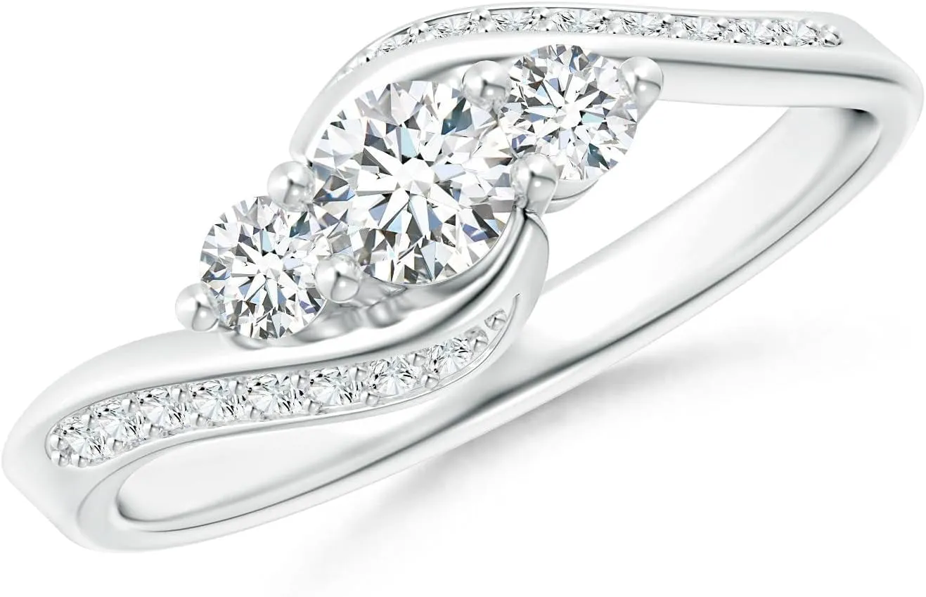 Angara Lab Grown Diamond Three Stone Bypass Ring in Silver / 14K Solid Gold/Platinum | April Birthstone, Birthday, Engagement, Anniversary, Wedding Jewelry Gift for Women